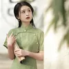 Abbigliamento etnico giovane stile ragazza estate migliorata verde cinese tradizionale cheongsam signore eleganti abiti da qipao lungo festa serale retrò retrò