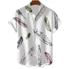 Chemises décontractées pour hommes 3d imprimé belles plumes graphiques bouton mode bouton de mode à manches courtes à manche