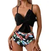 Swimwear Women's Black Bowknot Tankini Bikini Print Swimsuit Swimswears Femmes Femmes Brésilien Brésilien Place Bathing Bikinis Thong Vacation