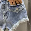 Frauen Jeans dehnen hohe Taille Denim Shorts Sommers Sommer enge sexy Quasten Hüfte A-Line Hosen Trendy Ins Short