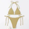 Frauen Badebekleidung Halterneck Schnürbikini Set Stylish mit Neckholder-Dreieck-Tasse BH Solid Color Badeanzug für Strandkleidung schnell