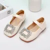 Meisjes lederen schoenen chique Koreaanse stijl strass Buckle Little Big Kids Princess Mary Jane Children Fashion Dress Flats Sweet 240416