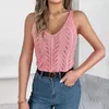 Damestanks lente en zomer solide kleur gepersonaliseerd v-neck holle mouwloze trui vakantievak voor vrouwen modieus eenvoudig