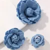 Broches multicamadas Camellia Broche Flower Fashion Denim Fabric Acessórios para cocar de cocar de jóias de jóias