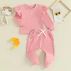 Roupas de roupas 2pcs roupas de menina de menina conjunta de cor sólida bagunça de mangas compridas camisola de moletom de melhor calça infantil infantil infantil