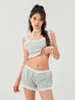 Chándal para mujeres Fufucaillm Pajamas de verano Set Sleeveless Lace Trim Cami Top Camiseta elástica Shorts Flinny Skin Girls Estétil