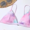 Les maillots de bain féminins divisés hauts hauts tie-dye imprimées à trois pièces de style bikinis de style jupe en maille sarong maillot de bain 2024 2024