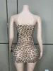 Abiti casual Leopard Stampa di guaina sexy senza spalline Vedi attraverso mini abiti da sera per le performance del costume da nightclub