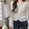 Women's Knits Cardigan Women Elegant Lace Cropped Slim Korean Style Autumn Sexy Sweet Fitting Sweater Stylish Mujer Ropa V-neck Soft