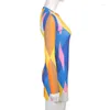 Casual Dresses BIIKPIIK Fashion Contrasting Colorful Knitted Dress Sexy Stand Collar Long Sleeve Lady Mini Clubwear Printed Party Outfits