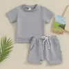 Conjuntos de ropa 0-36 Months Unisex Baby Summer Set de manga corta Copas de color sólido Copias Plegadas Padre Plegados Niños y niñas