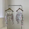 Bluzki damskie Koreańska moda na ramion nadrukowane komfortowe bluzka Kobiety z rękawów Flare Sweet Summer Sheer Long Tops