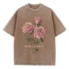 Hip Hop Mens Street Clothing T-shirt Vintage Wash Anime Graphic T-shirt Mens Harajuku Cotton Casual Short Sleeve Rose T-shirt 240426