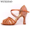 Chaussures de danse wuxijiao bronze noir satin latin dames salsa strass de bal talon 5cm-10cm