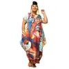 Robes de fête xl-4xl plus taille 2024 African Summer Women Clothing Fashion imprimé à manches courtes irrégulières tenue décontractée en gros