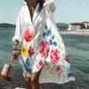 Casual jurken bedrukte shirt jurk dames resort stijl blad print vakantie strand dekmantel voor los lange mouwen type