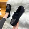 Casual Shoes Bling Lambswool Moccasins Woman Glitter Fur Flats Thick Soled Plush Fleeces Loafers Paillette Winter Women Plus Size 34-43