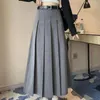 スカートハイウエストプリーツスカートベルトソリッドカラーA-Line Long Ankle Length Officeカジュアルレディーススーツ