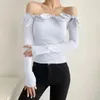 T-shirts de femmes Vêtements pour les femmes Fashion Casual Sexy Solid Bow Hollow Off épaule minceur des manches longues Blouses Elegant