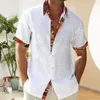 Men's Casual Shirts Men Cuff Placket Shirt Stylish Summer With Turn-down Collar Short Sleeves Color Matching Print For Comfort