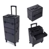 Storage Boxes 2 In 1 Rolling Makeup Train Case Travel Organizer Cosmetic Display Aluminum Cosmetology Supply Suitcase On Wheels