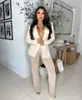 Kvinnors tvådelade byxor Pearls Blazer 2 Set Women Suit Single Button långärmad kappa topp Sheer Mesh Flare med trosor sexiga klubbkläder