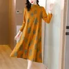 Vestidos casuales estampados mujeres manga larga cintura midi otoño invierno elegante elegante fiesta de la fiesta de lujo 2024 coreana vintage casaul