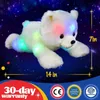 37cm Stuffed Polar Bear Plush Doll Animals LED Toy Music Night Lights Glow Pillow White Birthday Gift for Girls Kids 240426