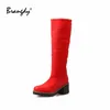 Botas Brangdy Knee High Neve Snow Women Feminino Impermeável sem deslizamento Mulheres de pele quente e sapatos de algodão de veludo para baixo