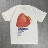 Men's T-Shirts American streetwear mens T-shirt Harajuku hip-hop Y2K strawberry print oversized mens and womens round neck short sleeved topsL2403