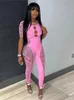 Club Outfits Streetwear Jumpsuits for Women Short Sleeve BodyCon Rompers Jumpsuit Skinny Pink Mesh See Även om ett stycke overaller 240424