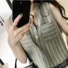 Women's Blouses Fashion V-Neck Pockets Striped Sleeveless Chiffon Shirts Clothing 2024 Summer Loose Casual Tops Office Lady