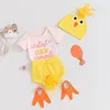 Kleidungssets geborene Baby -Jungen Mädchen Sommerkleidung Kurzarmbrief Strampler Shorts Hut Fuß Cover 4pcs Chick Outfit