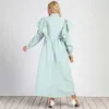 Basic Casual Dresses Plus size womens elegant long dress solid color button up O-neck pleated hem long sleeved retro dress loose autumn dressL2405