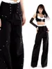 Pantalon féminin y2k fille large jambe femme harajuku gothic lacet-up haute taille slim street street punk