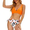 Frauen Badebekleidung sexy Bikini Schnüren floral bedrucktes Tankini Set hohe taillierte trägerlosen Badeanzug weibliche Split Badeanzüge Strandanzug Strandanzug