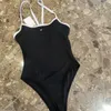 Women's logo applique thin shoulder strap thickened one-piece swimsuit design swimsuit SMLXL