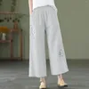 Calça feminina feminino bolsos laterais de moda chique solta perna larga vintage alta cintura elástica as calças femininas mujer