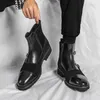 Stiefel 2024 Mode Männer spitzer Zehen hochwertiger Ledermetall Reißverschluss formelle Schuhe für Männer