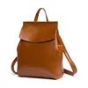 Backpack Euramerican All-match Student Commuter Pack Elegant Temperament Glossy Multi-function Simple Solid Leather Bag