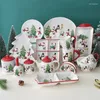 Plates Dish And Plate Cutlery Christmas Set Kitchen Dressing Storage Jar Family Salad Bowl Teapot Ceramic Steak Flat