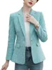 Damespakken Plus maat Blue White Plaid Women Casual Blazer en jas dames vrouwelijke lange mouw single button slanke jas