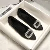 Lässige Schuhe Strassschnalle Fell Wohnungen Frauen zeigten Zeh warme Plüsch -Ladungsfuge weibliche Flachheel -Nerz Moccasins Winter Big Size 42