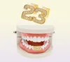 Hip Hop Double dents Grillz Iced Out CZ Copper Gold Silver Colonde Numéro 23 Top dentaire Grilles dentaire2613912