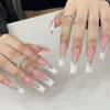 24pcs Full Cover False Nails с клеем длинной квадратной фальшивой фальшивой французской съемной балетной любимой дизайнер