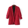 Suisseaux de femmes 2024 Été automne élégant Femmes de travail Blazer Pink Three Quarter Sleeve Fit Minimalist Office Dames