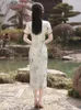 Etnische kleding mandarijn kraag gedrukt cheomgsam traditionele Chinese stijl qipao jurk vintage knop formele feestjurk