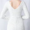 Vestidos casuais 2024 Vestido elegante para mulheres de manga comprida V pescoço branco lantejoulas de lantejoulas de festas de festa sexy de festas