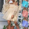 Casual Dresses Off Shoulder Elegant Party for Teens 2024 Ruffle Mesh High midja Loose Wedding Dress Clothing Female