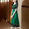 Party Dresses Fashion Pleated High-end Plaid Dress 2024 Summer Ladies Stitching Slim Loose Casual Temperament Long Skirt Female Tide